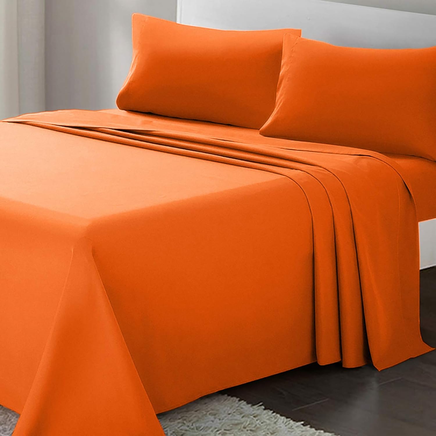 ARTALL Soft Microfiber Bed Sheet Set 4-Piece with Deep Pocket Bedding - Queen, Orange - Image 6
