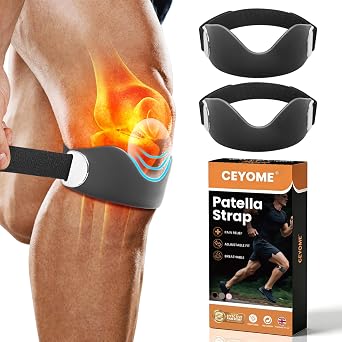 Silicone Patella Tendon Knee Strap   Adjustable Non-Slip Knee Brace, 2 Pack Knee Support for Men & Women, Patella Band for Running, Hiking, Jumpers Knee, Basketball, Squats, Black