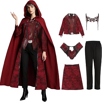 Wanda Maximoff Scarlet Witch Halloween Costume With Cloak and Headpiece - Party Props
