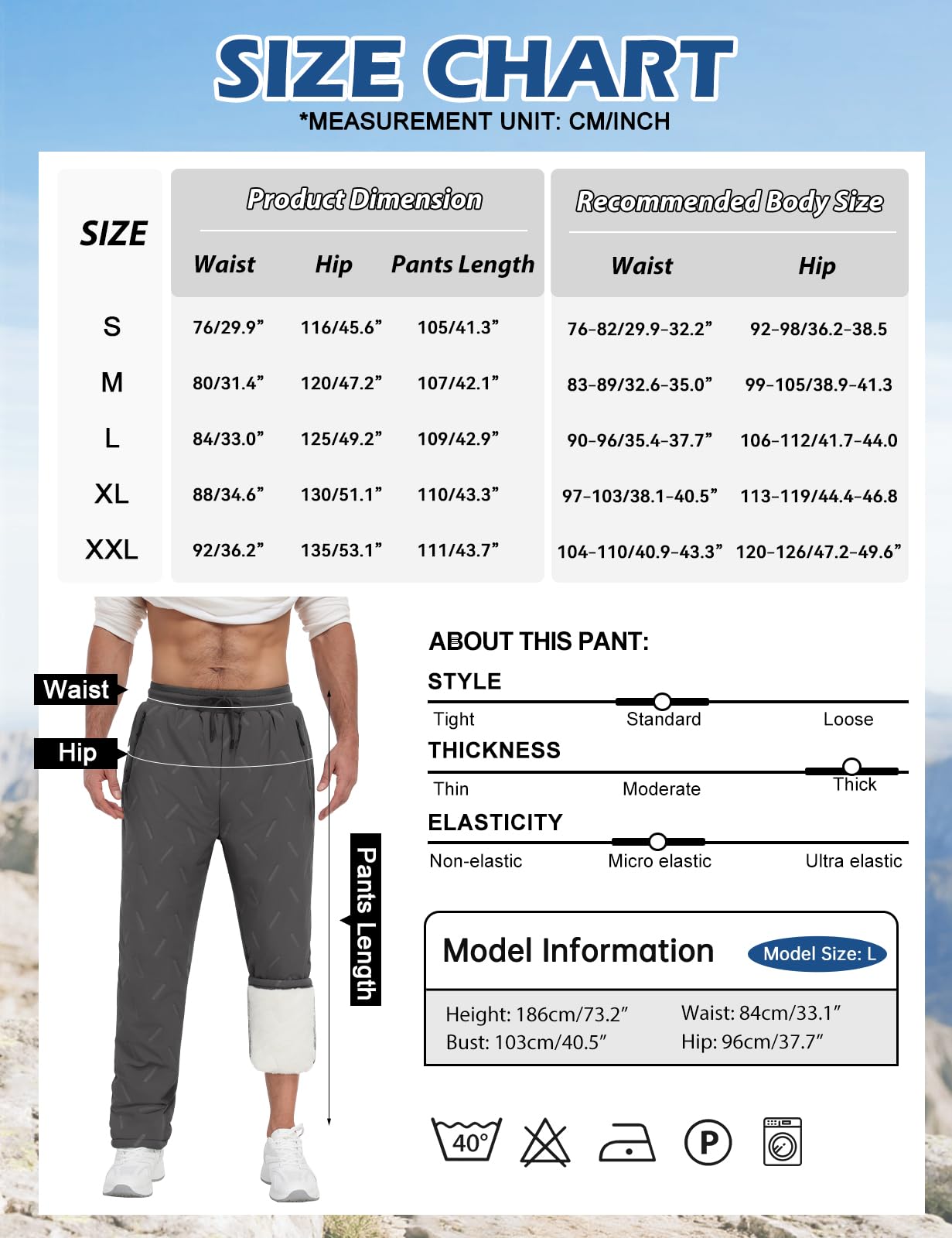 Voqeen Jogginghose Herren Thermo Winter Fleece Sweathose mit Reißverschluss Taschen Dicke Warme Trainingshose Skihose Wasserabweisend Outdoor
