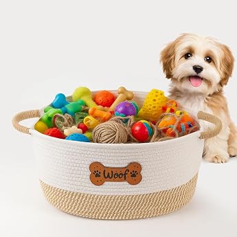 Dog Toy Storage Basket Dog Toy Basket with Handle Cotton Rope Storage Basket Ideal for Organising Pet Supplies and Pet Toys Pet Supplies Blankets