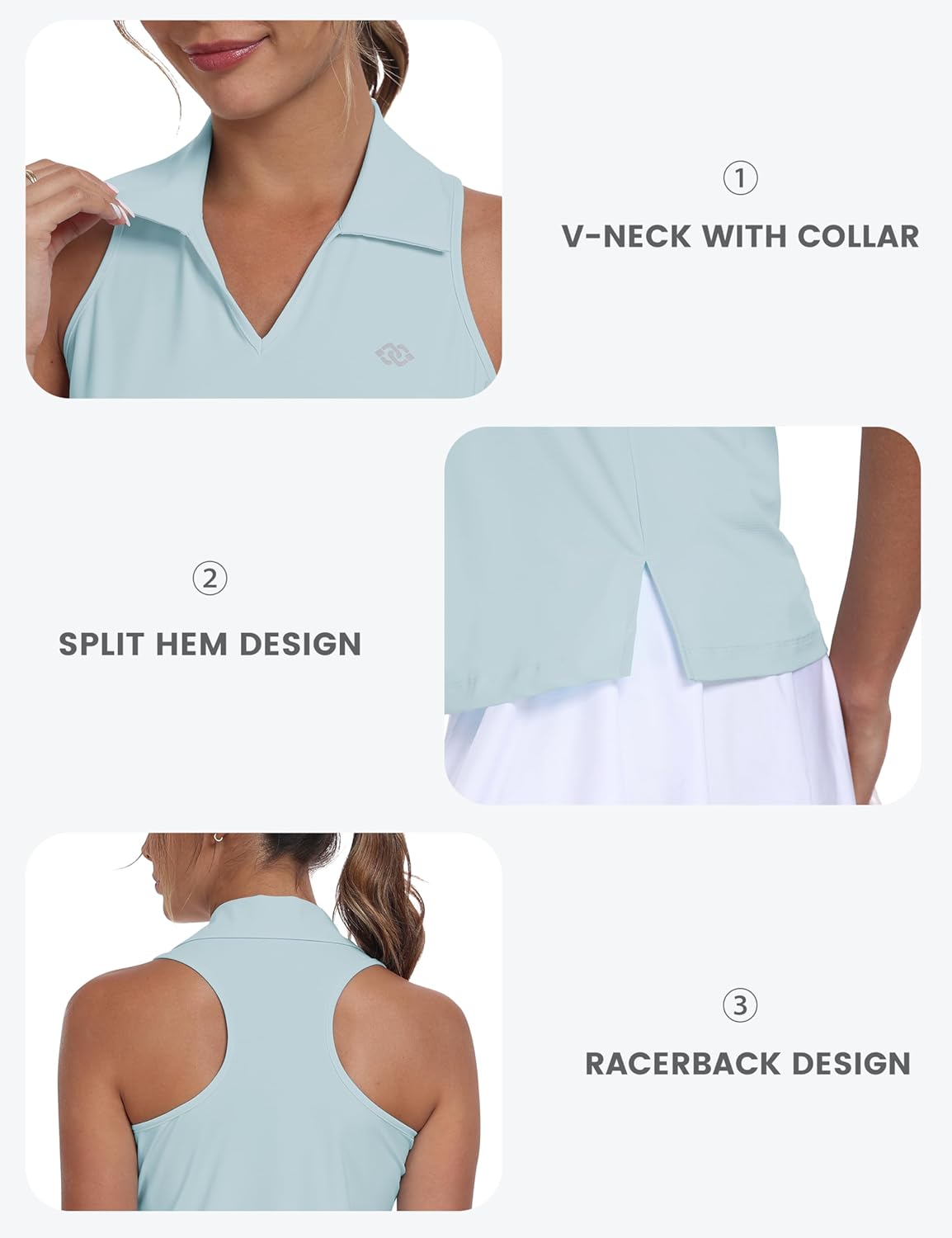MoFiz Women's Golf Shirts Sleeveless Tennis Tank Tops Racerback Polo V Neck Collared Quick Dry Athletic Tanks - Image 4