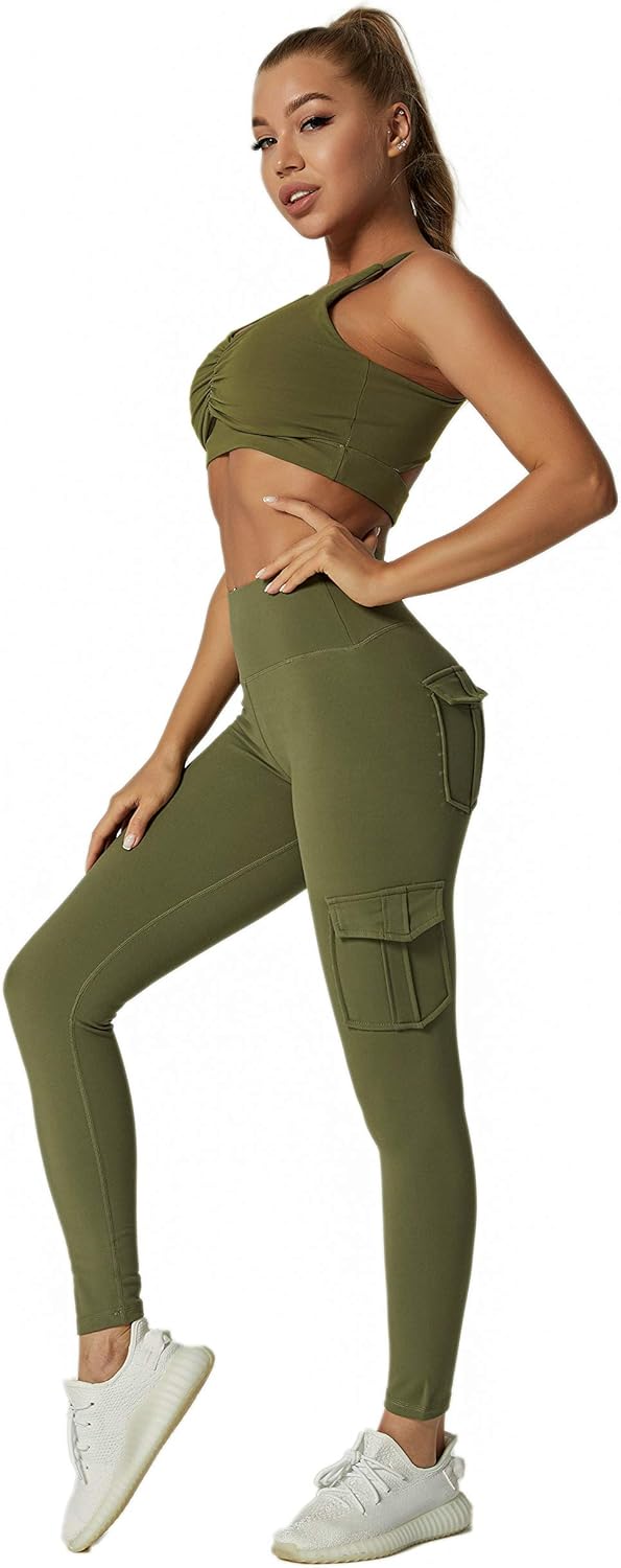 JEGGE High Waist Yoga Leggings with 4 Pockets,Tummy Control Workout Running 4 Way Stretch Cargo Pocket Leggings - Image 5