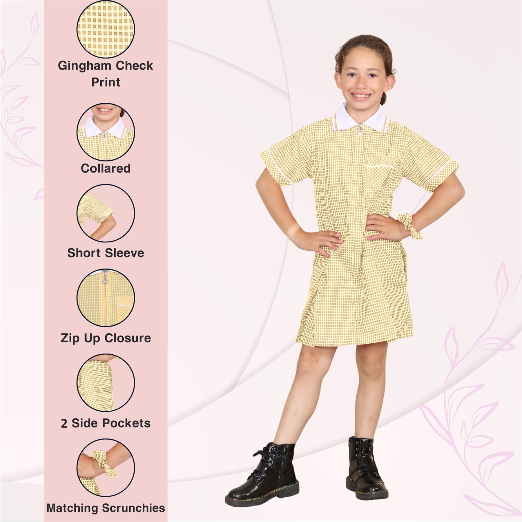 Vestido escolar a cuadros para niñas, paquete de 2 unidades, manga corta, con cremallera, plisado, uniforme escolar, vestido de verano a cuadros con bolsillos y pelo enrollado, edades de 3