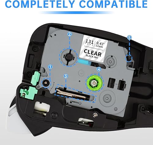 Miniatura 8 de Unismar Cinta de etiquetas TZe negra sobre transparente de 12 pulgada compatible con Brother TZe-131 TZe131 TZ Cinta laminada transparente de 0.472