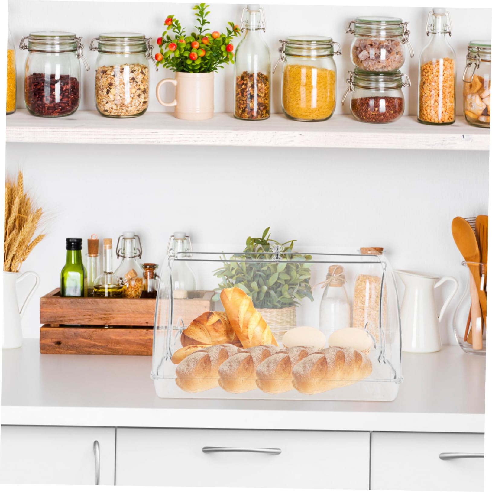 Cabilock Contenedor para Pan de Plástico Tapa Enrollable, Duradero y Práctico para Almacenar Pan y Muffins Encimera Cocina