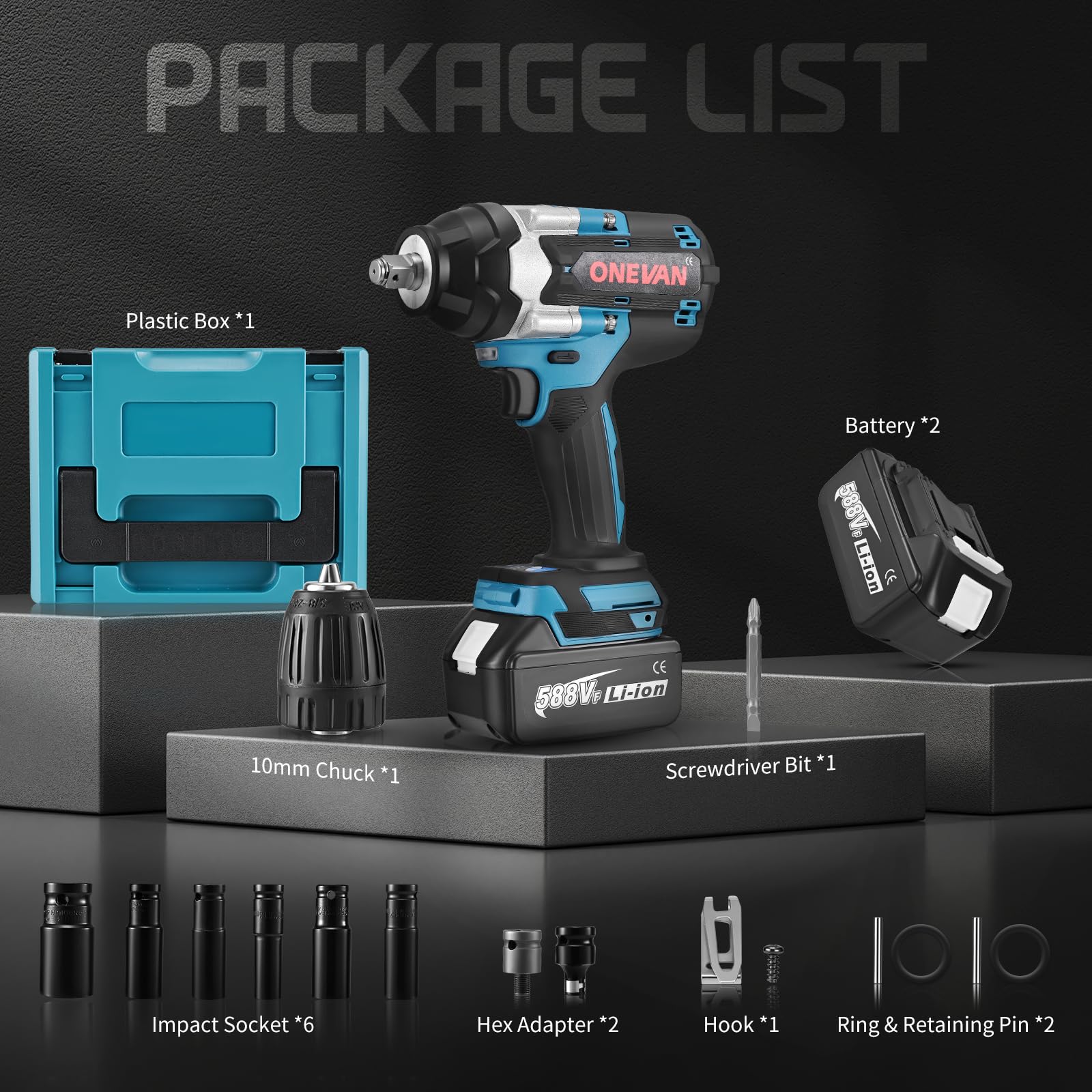 Avvitatore a Impulsi 1000N 4 Velocità Regolabili, Batteria 2 x 4000 mAh, LED Integrata, Motore Brushless