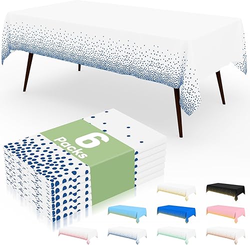 Miniatura 10 de misaya Paquete de 4 manteles desechables de lunares, mantel de plástico impermeable de 54 x 108 pulgadas, lunares dorados rectangulares en blanco