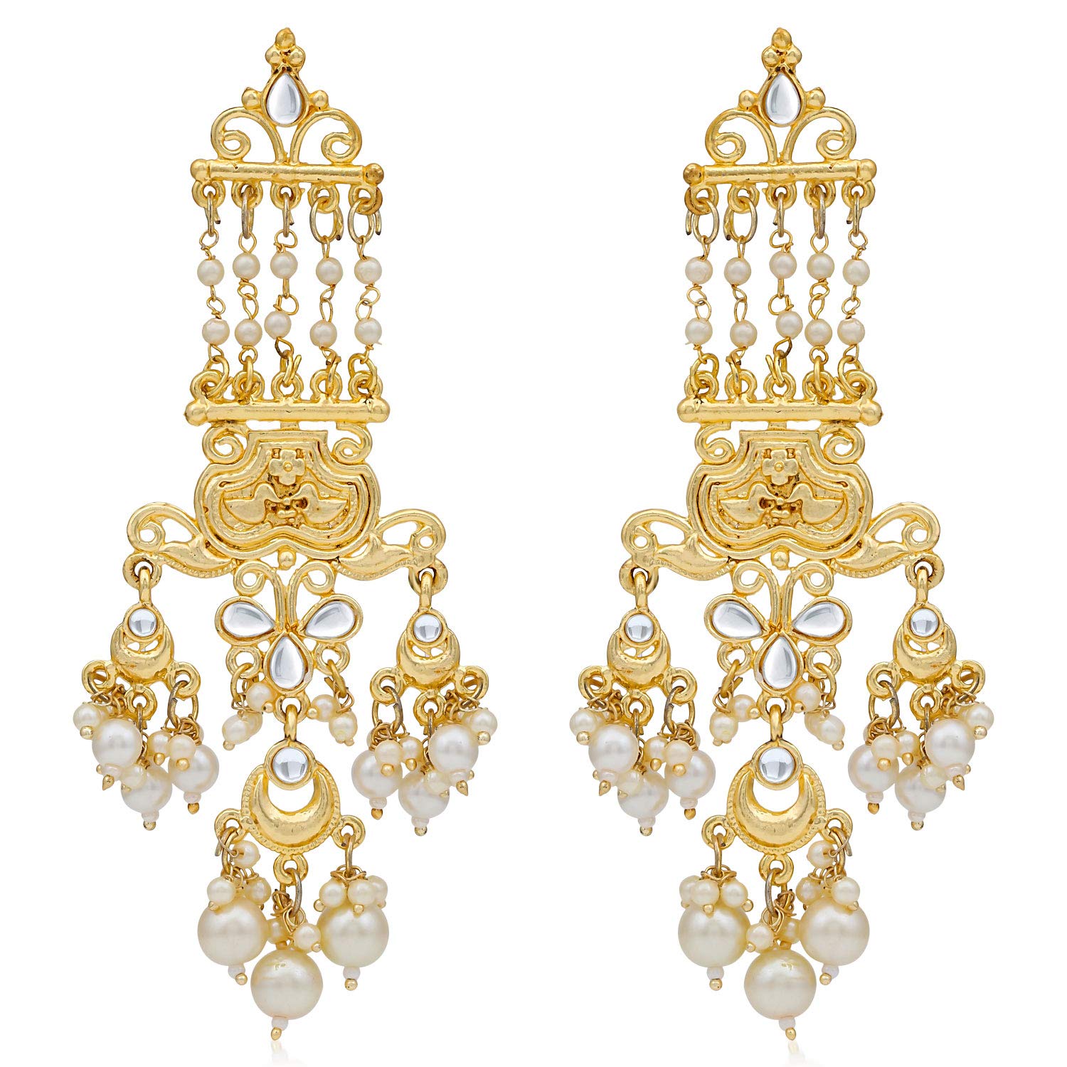 Sukkhi Glossy Pearl Gold Plated Kundan Meenakari Chandelier Earring For Women (SKR56897) (B08G2BJFKZ) Amazon Price History, Amazon Price Tracker