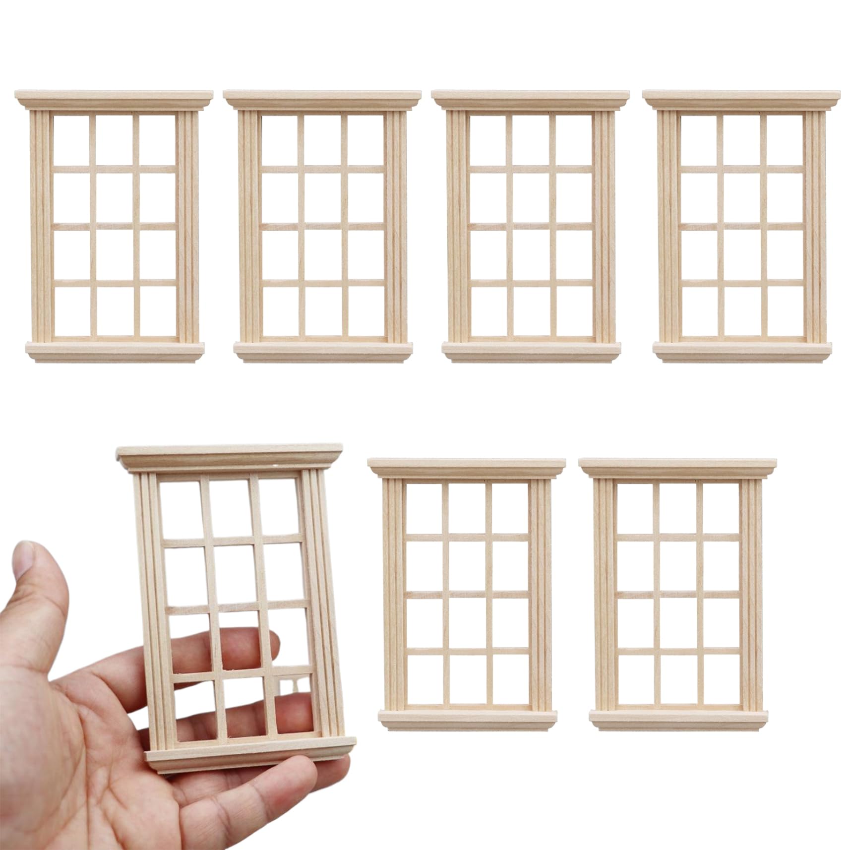 Dollhouse Windows, 6PCS 1 12 Scale Dollhouse Furniture 3.2x0.6x4.5 Inch DIY Windows Wood Artwork Miniature Furniture Lightweight for Bedroom, Miniature