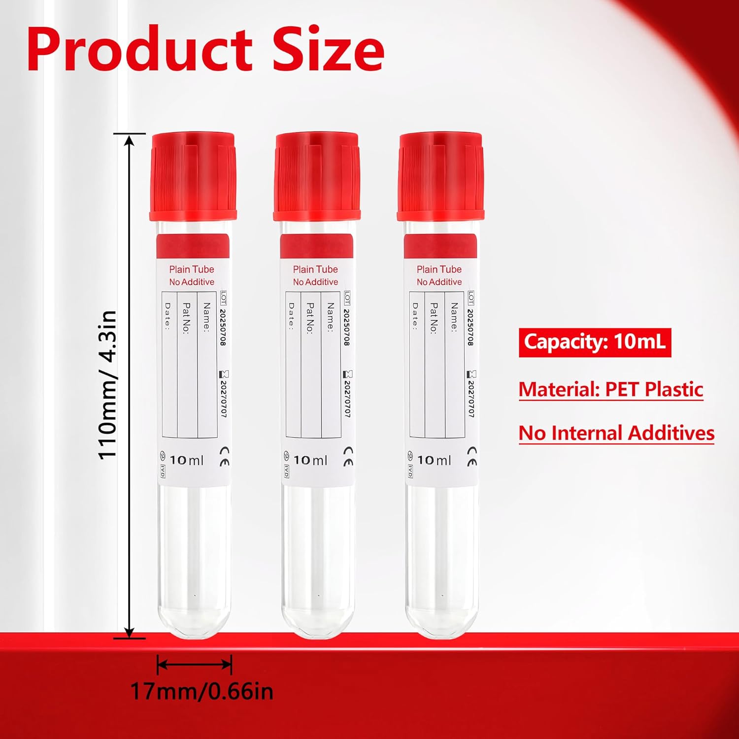 10 mL PRF Processing Tubes, No Additives, Individually Wrapped, PET Laboratory Consumables, Box of 10