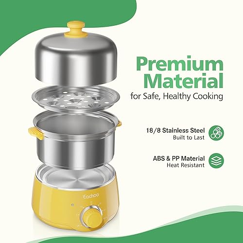 Miniatura 2 de Olla para huevos duros  Caldera rápida de acero inoxidable para 14 huevos con temporizador de 30 minutos y apagado automático, vaporizador eléctrico