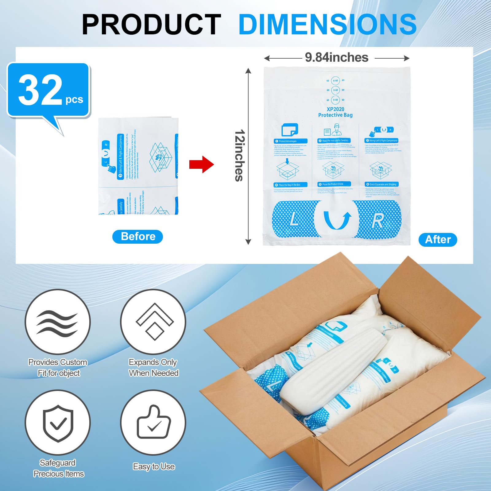 Pangda 32 Stück 25,4 x 30,5 cm expandierende Schaumstoffverpackung für PC und unregelmäßig geformte Gegenstände, stoßfester, erweiterbarer Verpackungsschaum, schützendes Computer-Versandmaterial für