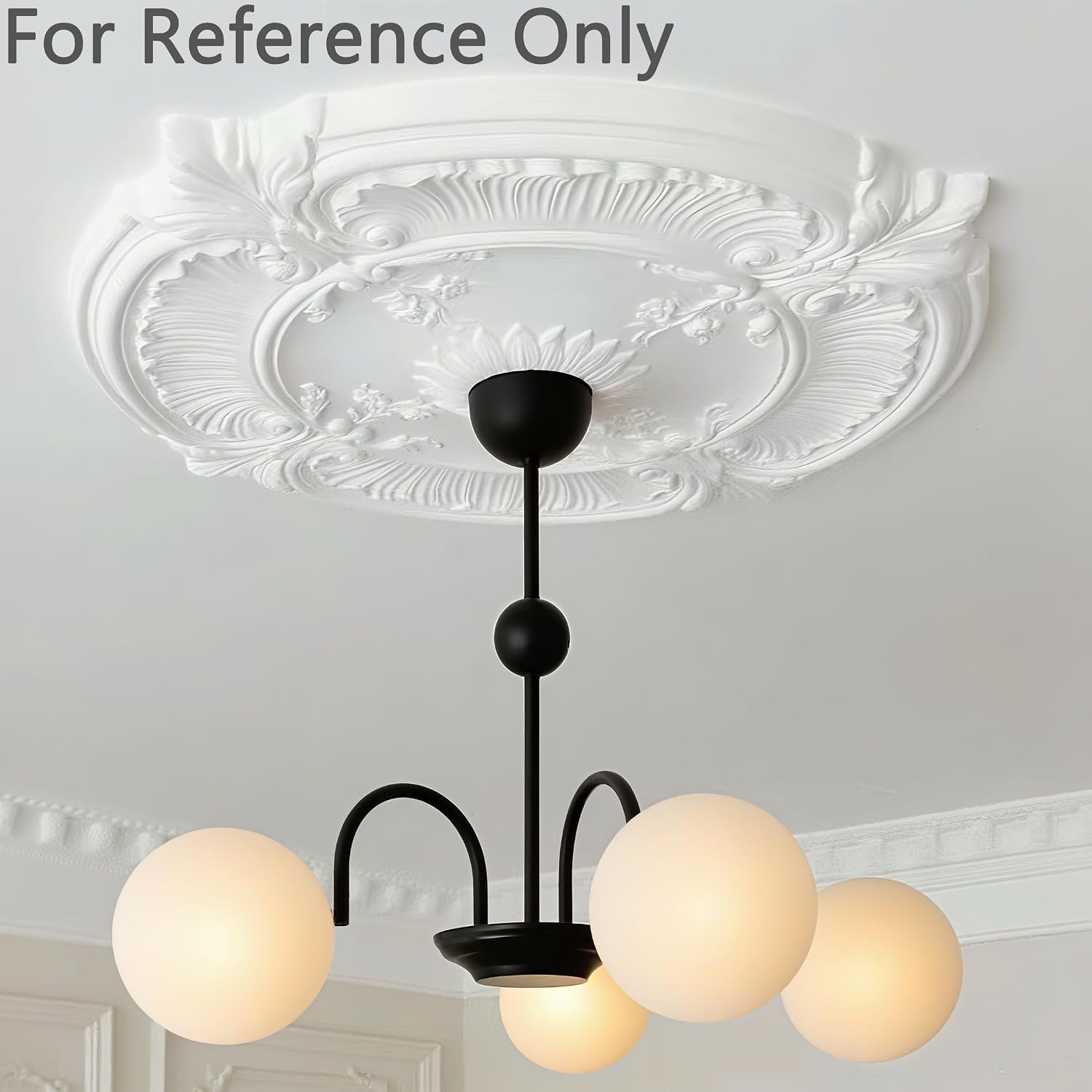 White Ceiling Medallions 2Pcs, 13.1" OD x 3.4" ID, European Vintage Carving Style Whole Cover Plate Ornament, Decorative Synthetic Foam Base Fit for 3.4 Inch Canopy Light Fixtures Ceiling Fan