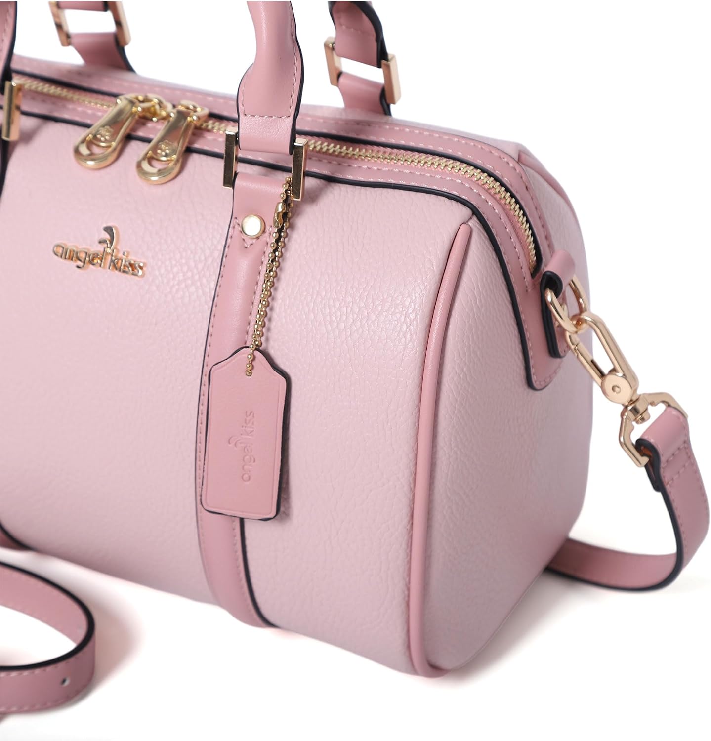 Angel Kiss Women Satchel Purses and Handbags Vegan Leather Boston Barrel Bag Top Handle Shoulder Purse with Crossbody Strap image 3