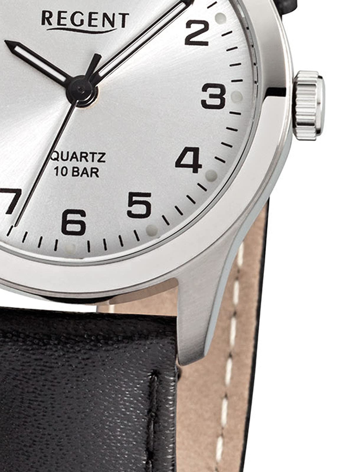 REGENT Damenuhr mit Lederband Titan Gehäuse und Dornschließe Klein Leicht Arabische Zahlen 10 BAR Quarz 27 MM Durchmesser