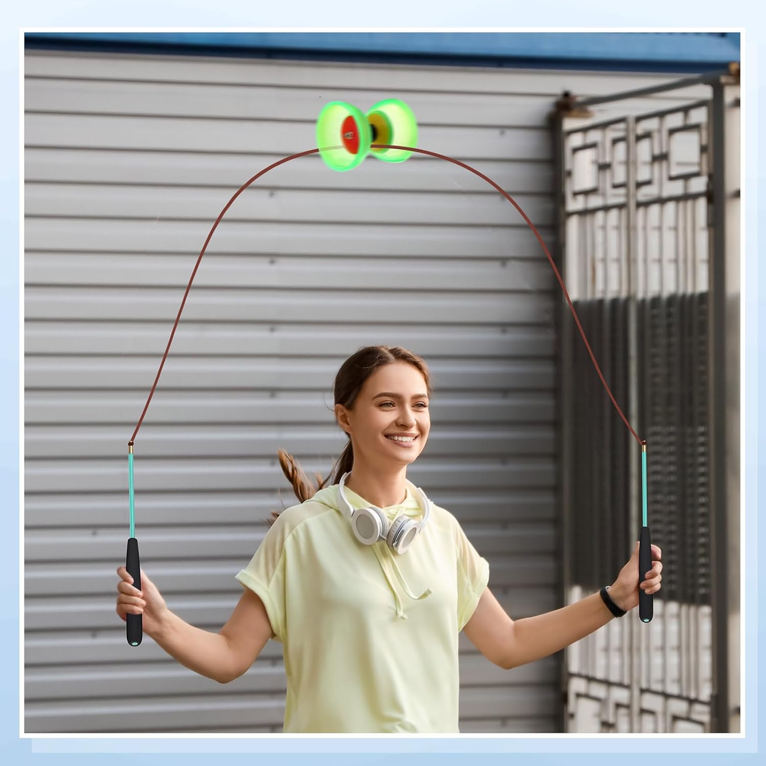 6 Pieces Chinese Diabolo Toy Set Includes 5 Inches Five Bearings Diabolo Ball Toys with 2 Pieces Alloy Diabolo Sticks 2 Pieces Ropes Drawstring Bag for Fun (Green)