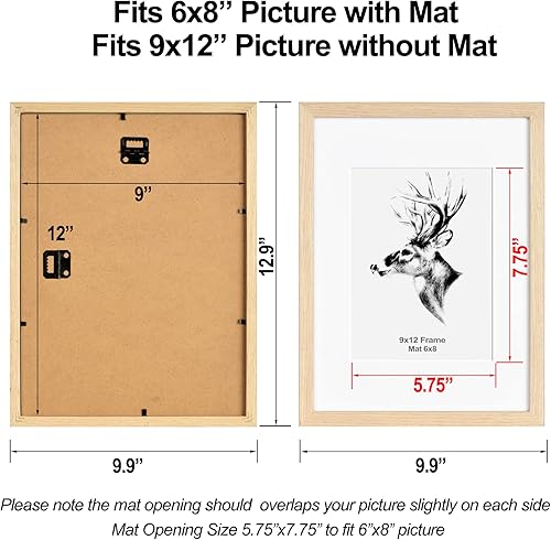 Miniatura 2 de Yaetm Portarretratos de roble de 9 x 12 pulgadas, juego de 2 marcos de fotos de madera natural maciza con vidrio templado, marcos de fotos de madera
