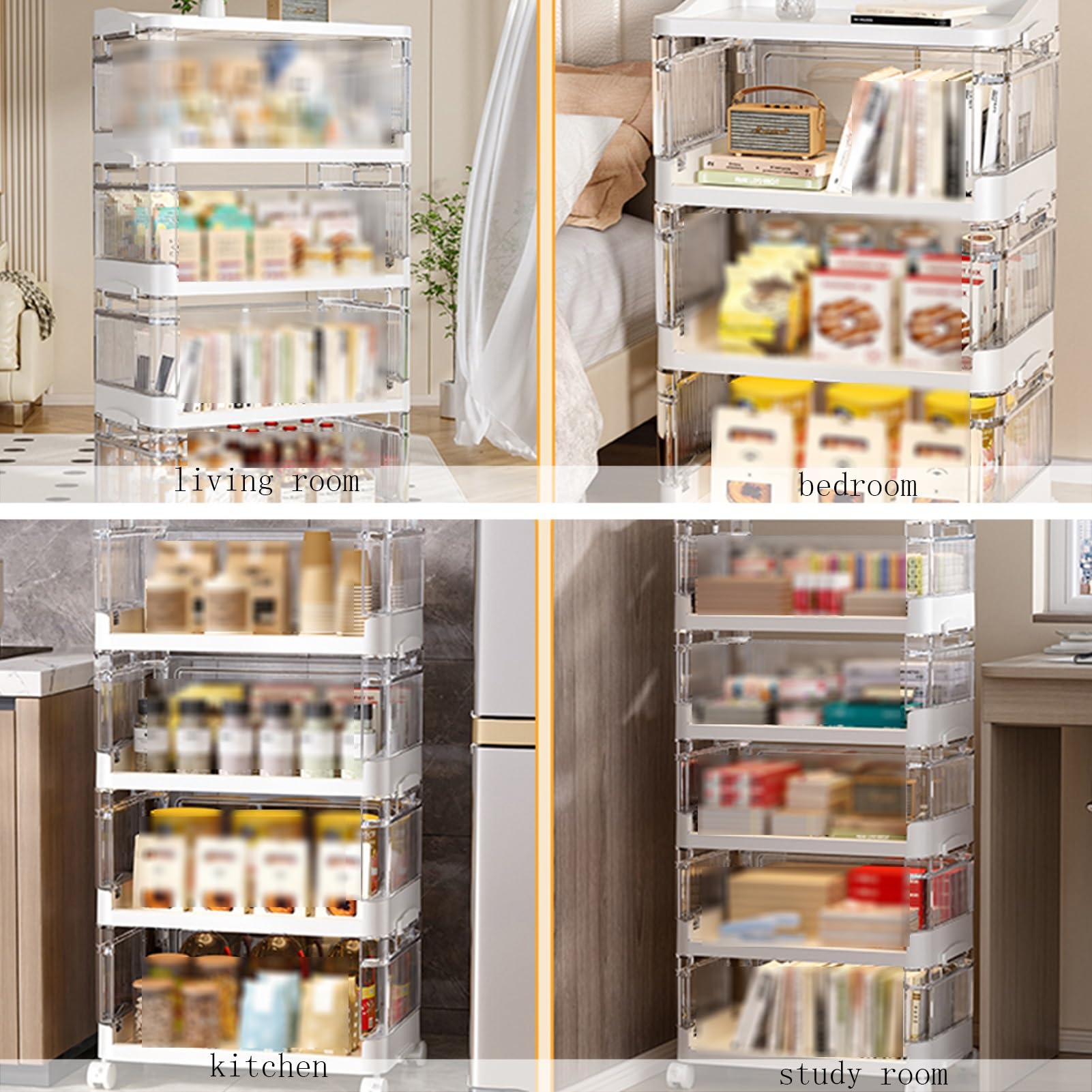Carrello Mobile In Plastica Con Ruote Portaoggetti Pieghevole E Fisso Per Snack, Giocattoli Portaoggetti E Dispositivo Organizzativo Multifunzionale(White,17.5inx11inx21in)