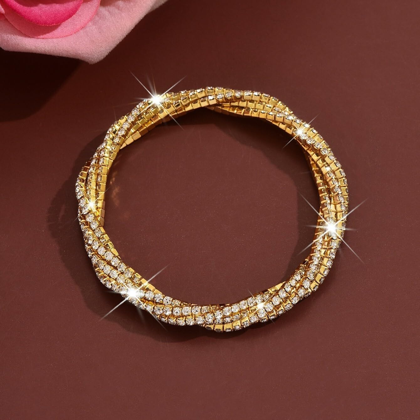 DATOA Sparkling Rhinestone Stretch Tennis Bracelets Fashion Stackable Crystal Twisted Elastic Bracelet Shining Wedding Party Jewelry - Image 3