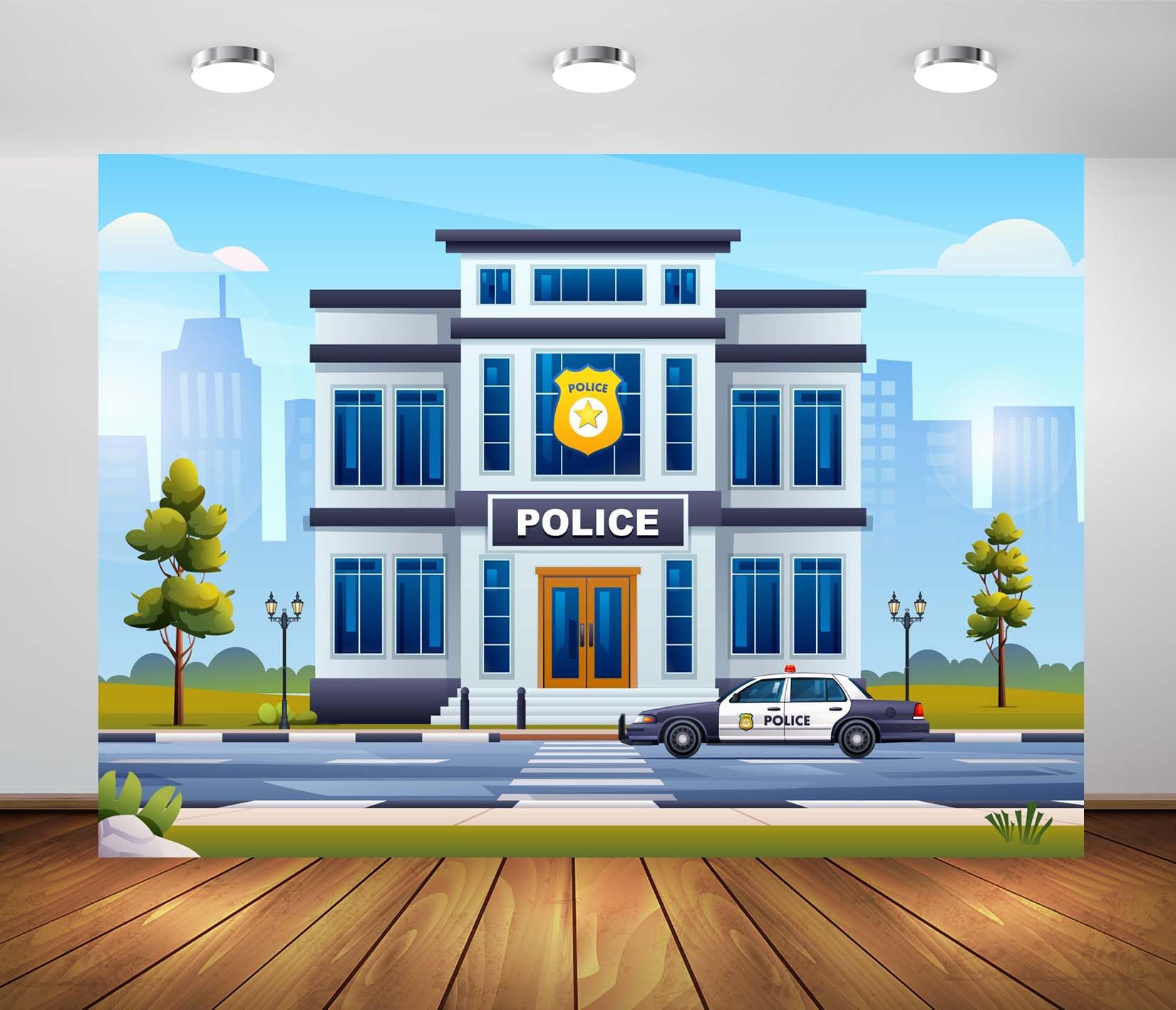 Bullhead Upgrade Police Birthday Party Backdrop - 72.8x43.3 Inch Badge ...