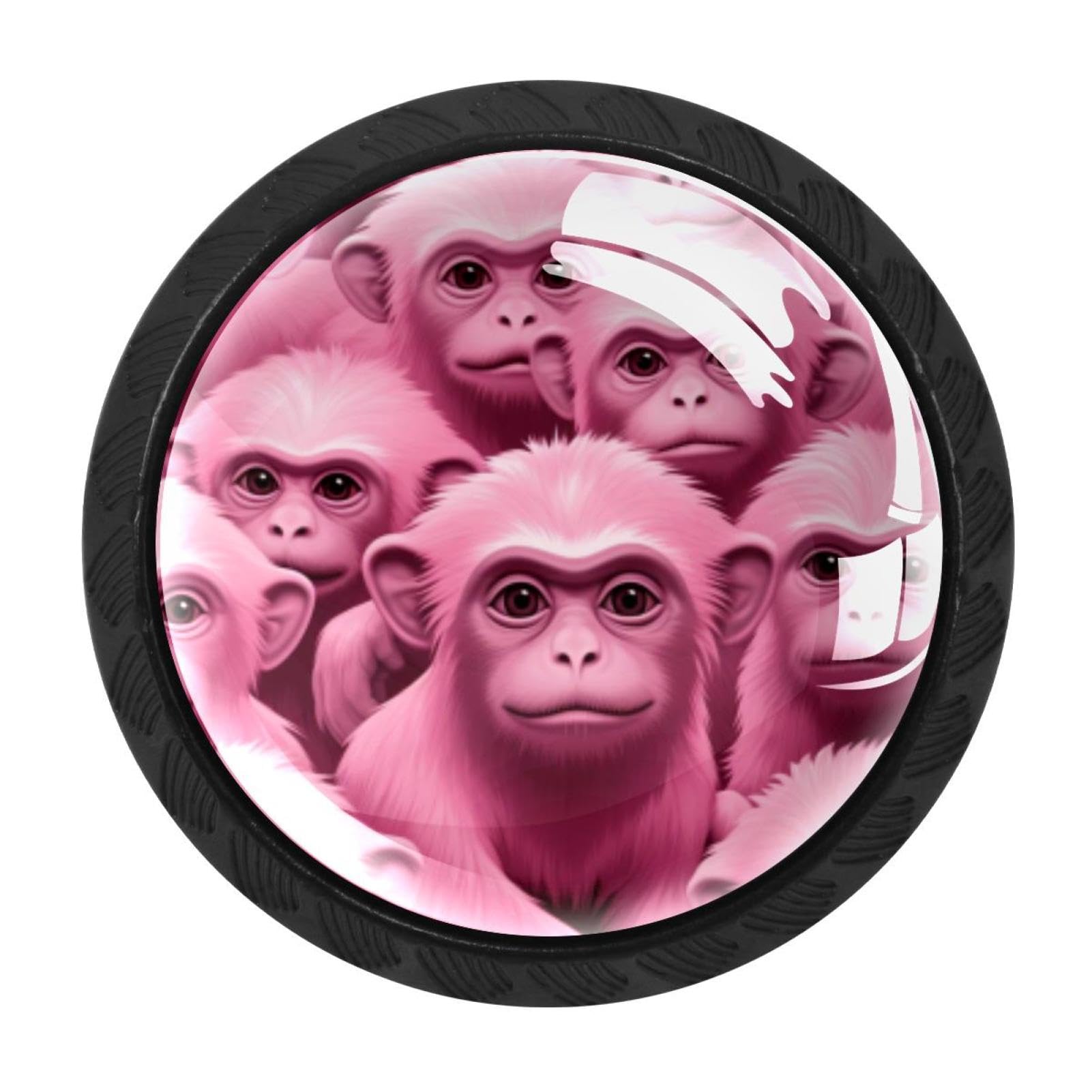 Chenzzzz Multicolored 05 4Pcs Round Cabinet Knobs For Home Wardrobe Office Kitchen Dresser And Cupboard Cute Pink Monkey Orangutan Diy Glass Drawer Pull Handle With Screws