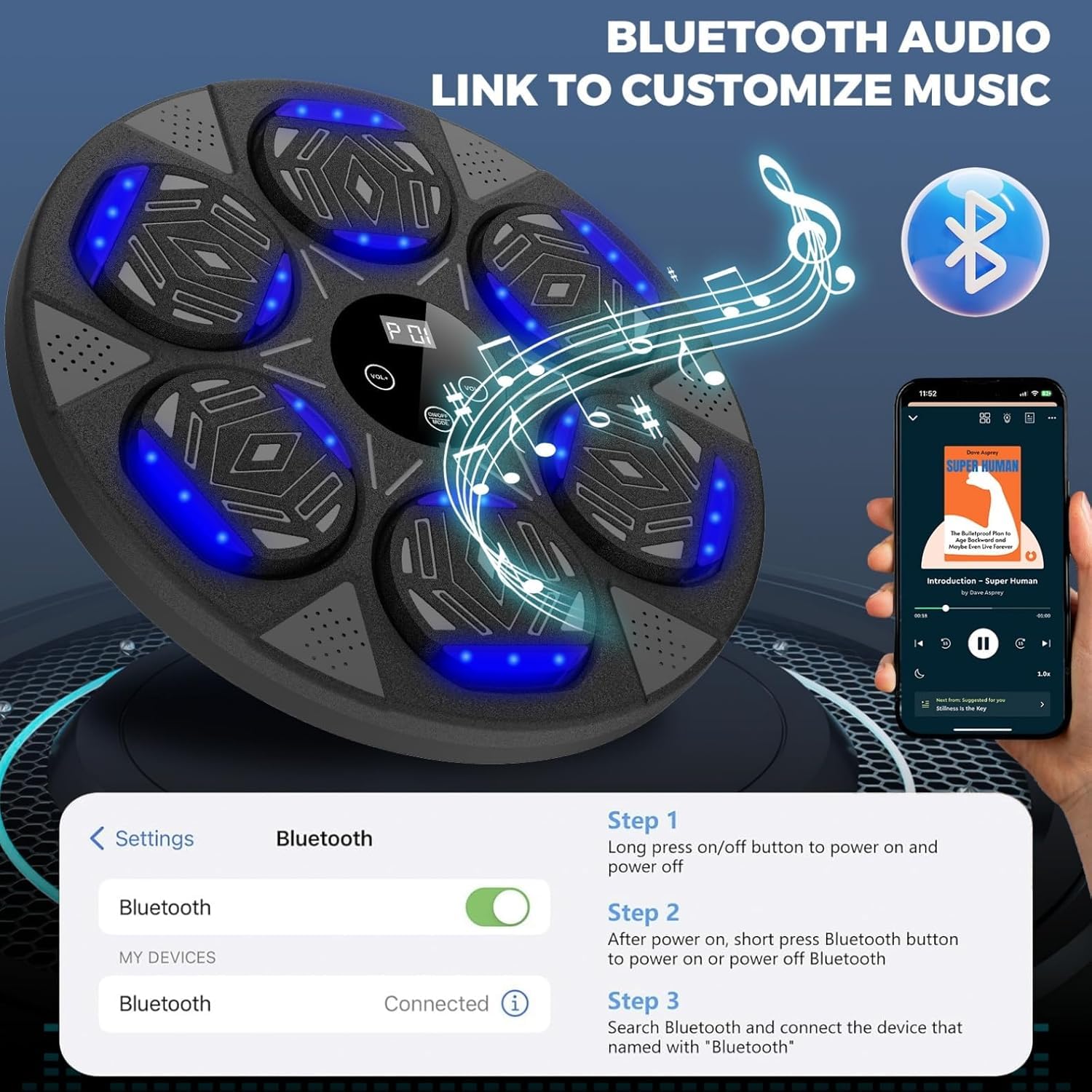 Music Boxing Machine mit Bluetooth,LED Licht Box Maschine mit Musik mit Boxhandschuhen, Elektronische Boxing Machine zur Wandmontage mit 7 modi
