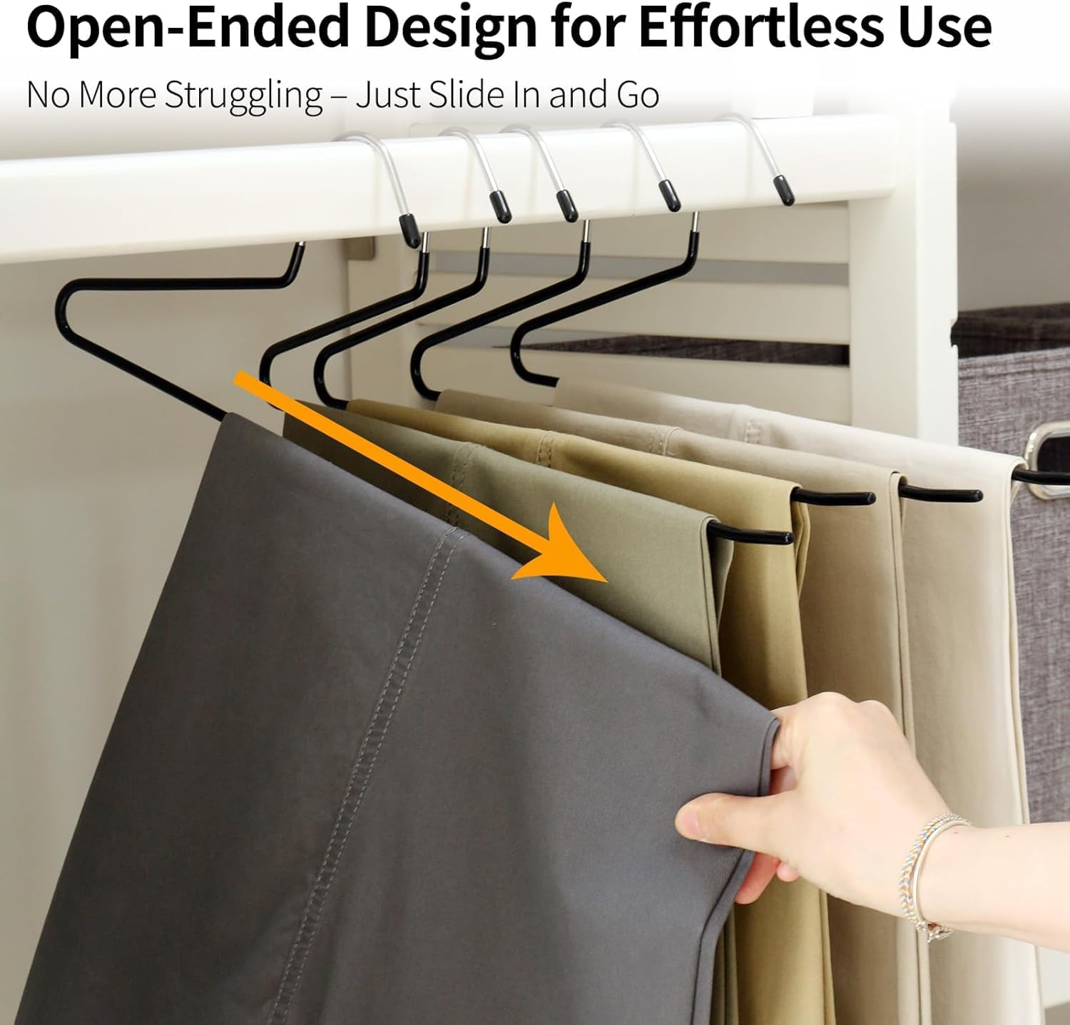30 Pack Open Ended Pants Hangers, Non-Slip Metal Trouser Hangers for Closet, Space Saving Jean & Slacks Hangers, Easy Slide Design for Pants, Towels, Scarves (Black)