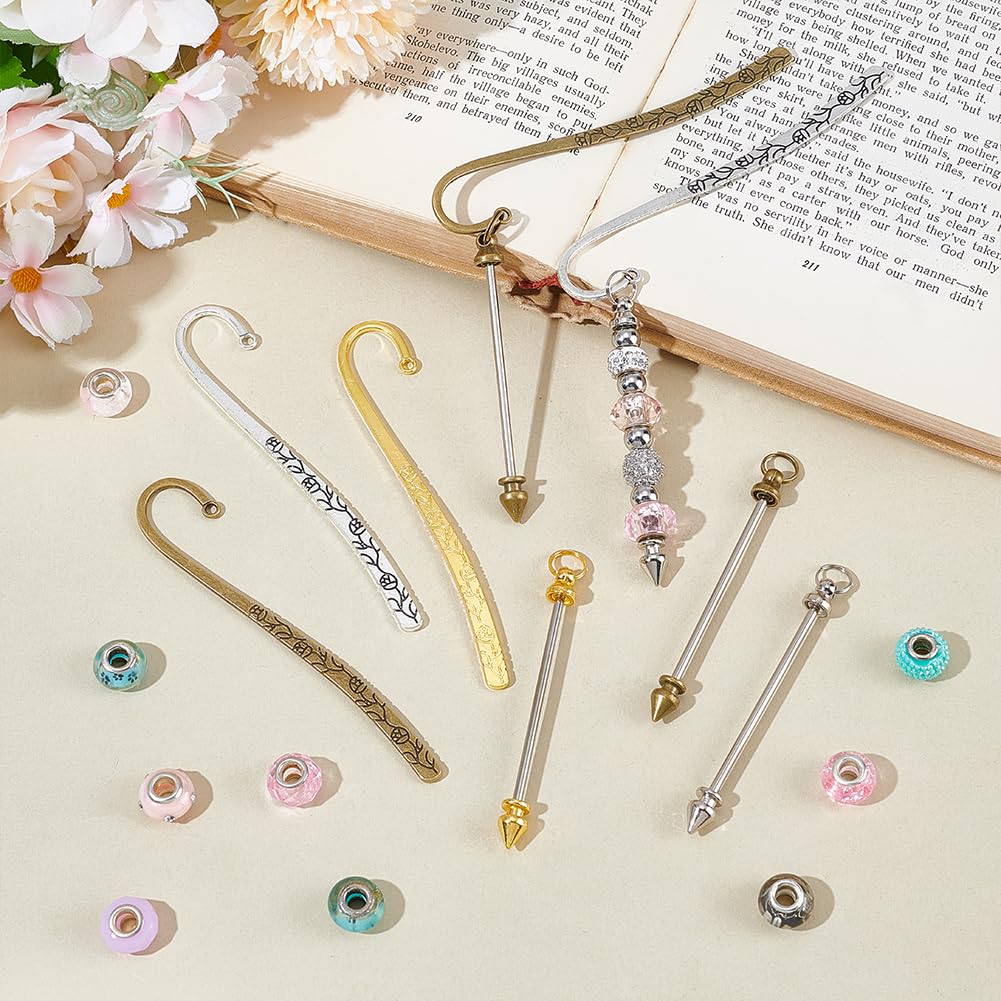 UNICRAFTALE 15Pcs 3 Colors Beadable Bookmarks DIY Metal Blank Bar Bookmark Hairpin Hook Bookmarks with 15Pcs Beadable Keychain Bar for Book Lovers Student Teacher Office Supplies - Image 2