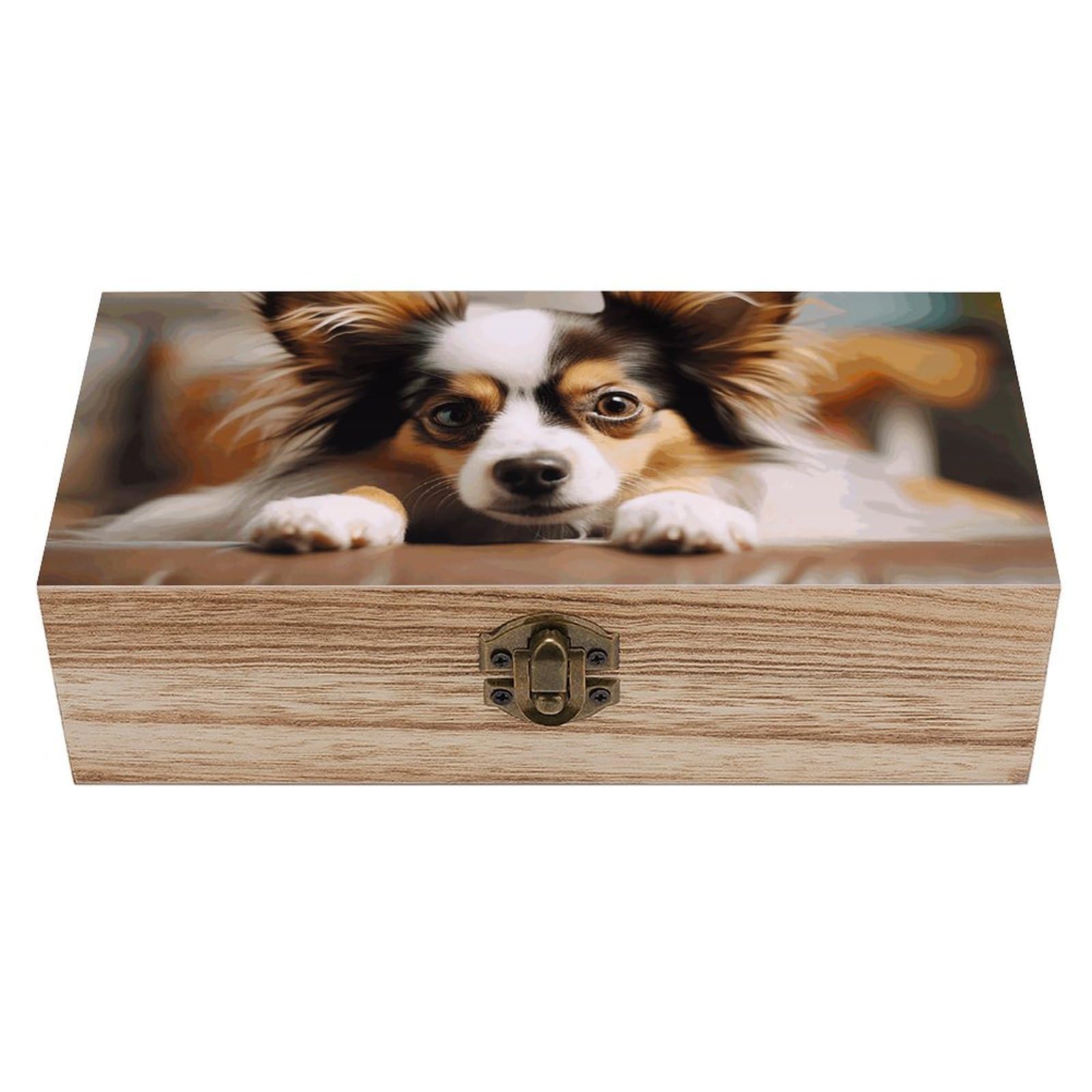 LZQPOEAS Papillon Lying on Tummy Wooden Storage Box Small Decorative Box with Hinged Lid Handmade Elegant Keepsake Storage Box for Jewelry, Photos, Trinkets, Letter Gifts, Small Heirlooms