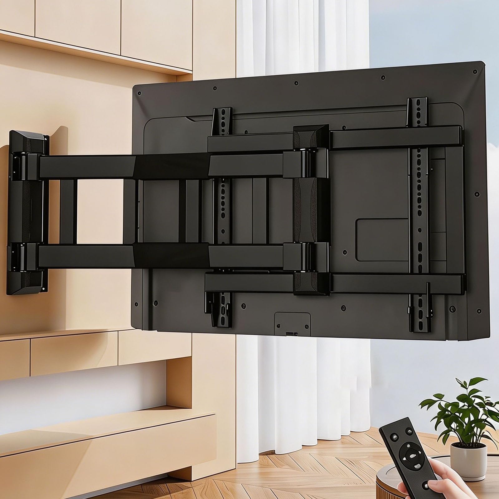 Soporte de Pared motorizado para TV 65-86", Movimiento Completo con Mando, Carga 55 kg, Giro eléctrico ±90°, inclinación Ajustable, VESA 600x470, Ideal para salón o Cine en casa (65-75IN)
