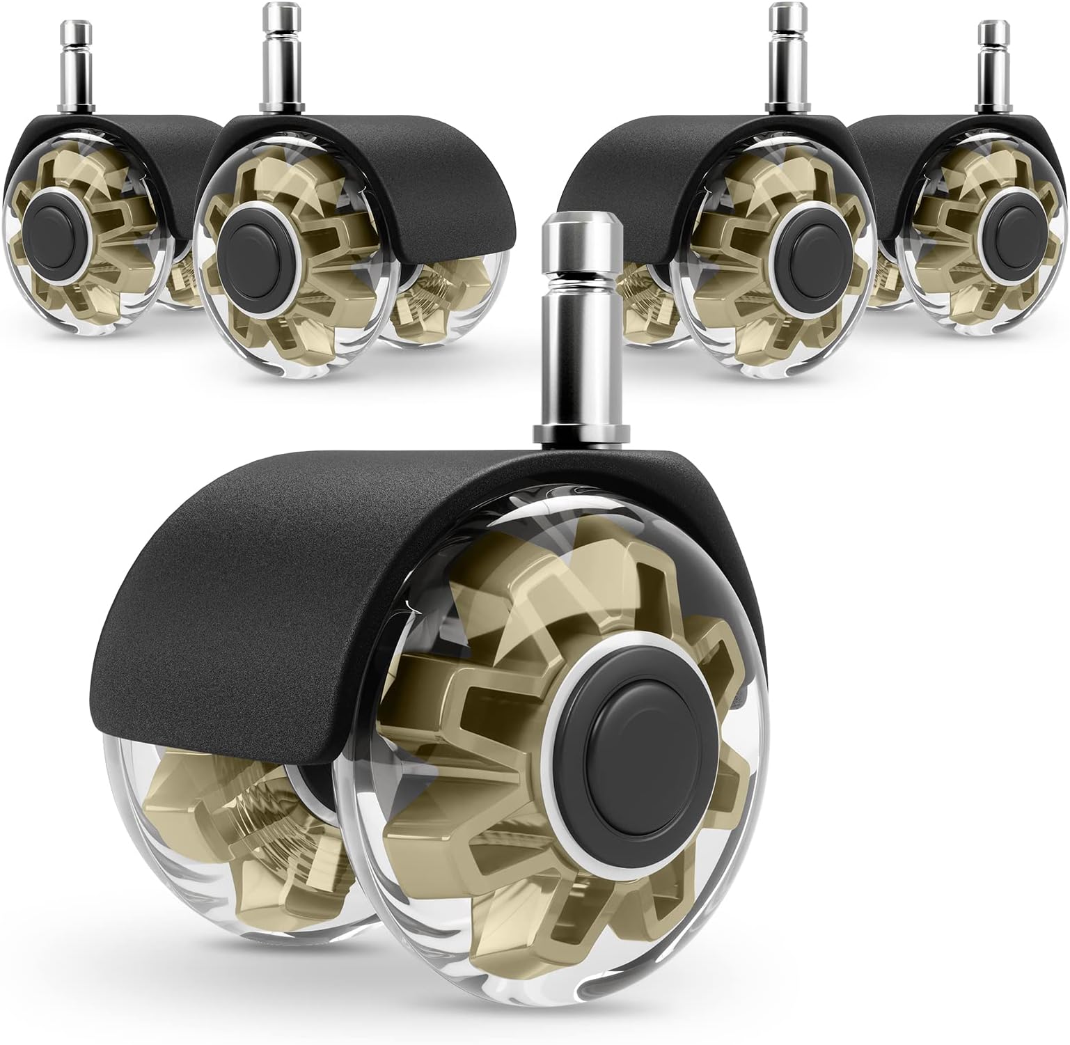 Office Chair Wheels Set of 5,Desk Chair Wheels for Hardwood Tile Vinyl Carpet -Heavy Duty Chair Casters,Universal Fit Office Chair Wheel Replacement,Gold