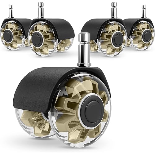 Office Chair Wheels Set of 5,Desk Chair Wheels for Hardwood Tile Vinyl Carpet -Heavy Duty Chair Casters,Universal Fit Office Chair Wheel Replacement,Gold