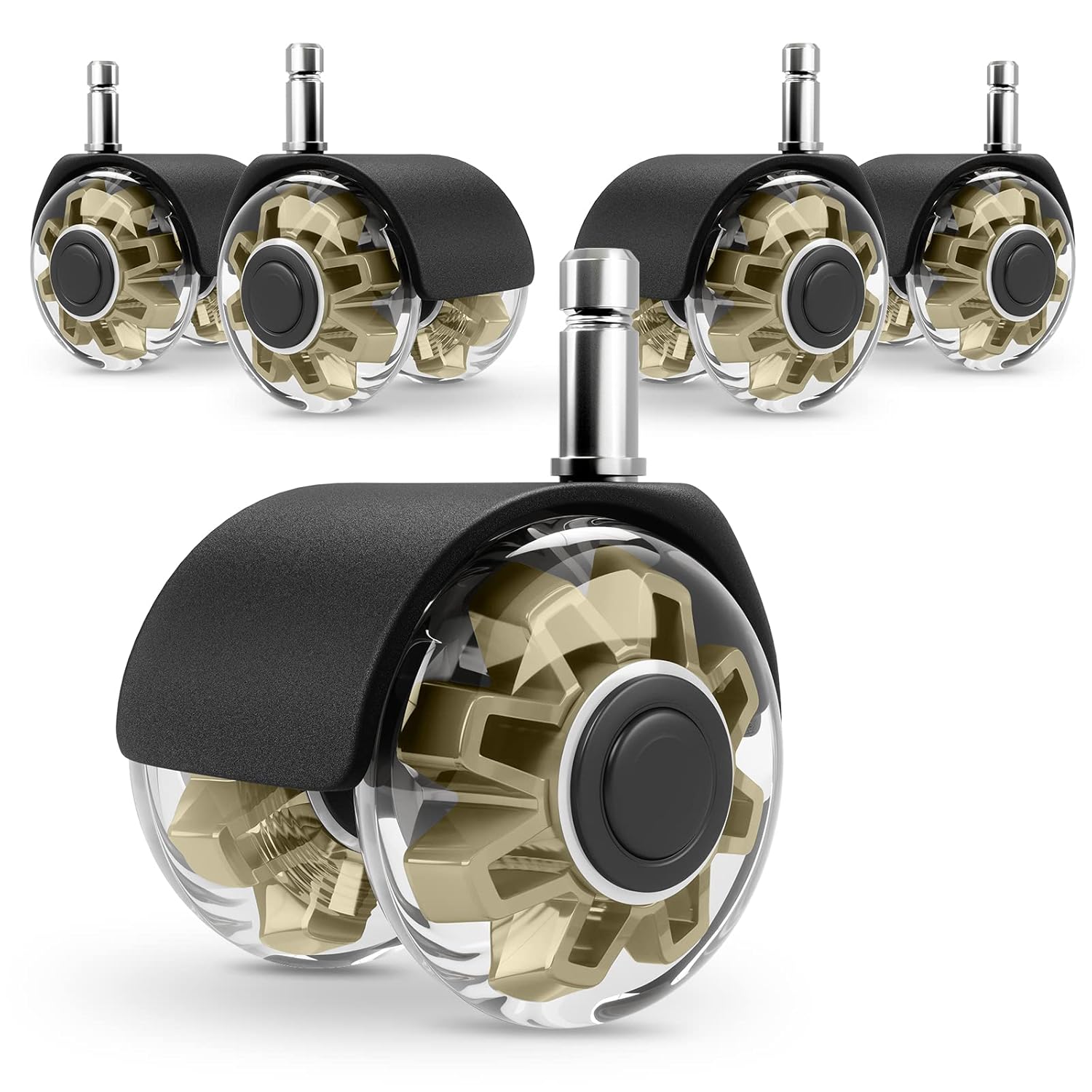 Office Chair Caster Wheels (Set of 5),Heavy-Duty Chair Wheels Support 2200lbs,Mute Rubber Chair Casters for Hardwood Floors and Carpet,2 Inch Universal Fit (Brown)