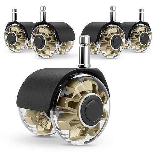 Juego de 5 ruedas para silla de oficina, ruedas para silla de escritorio para alfombras de vinilo de azulejos de madera dura, ruedas de silla de