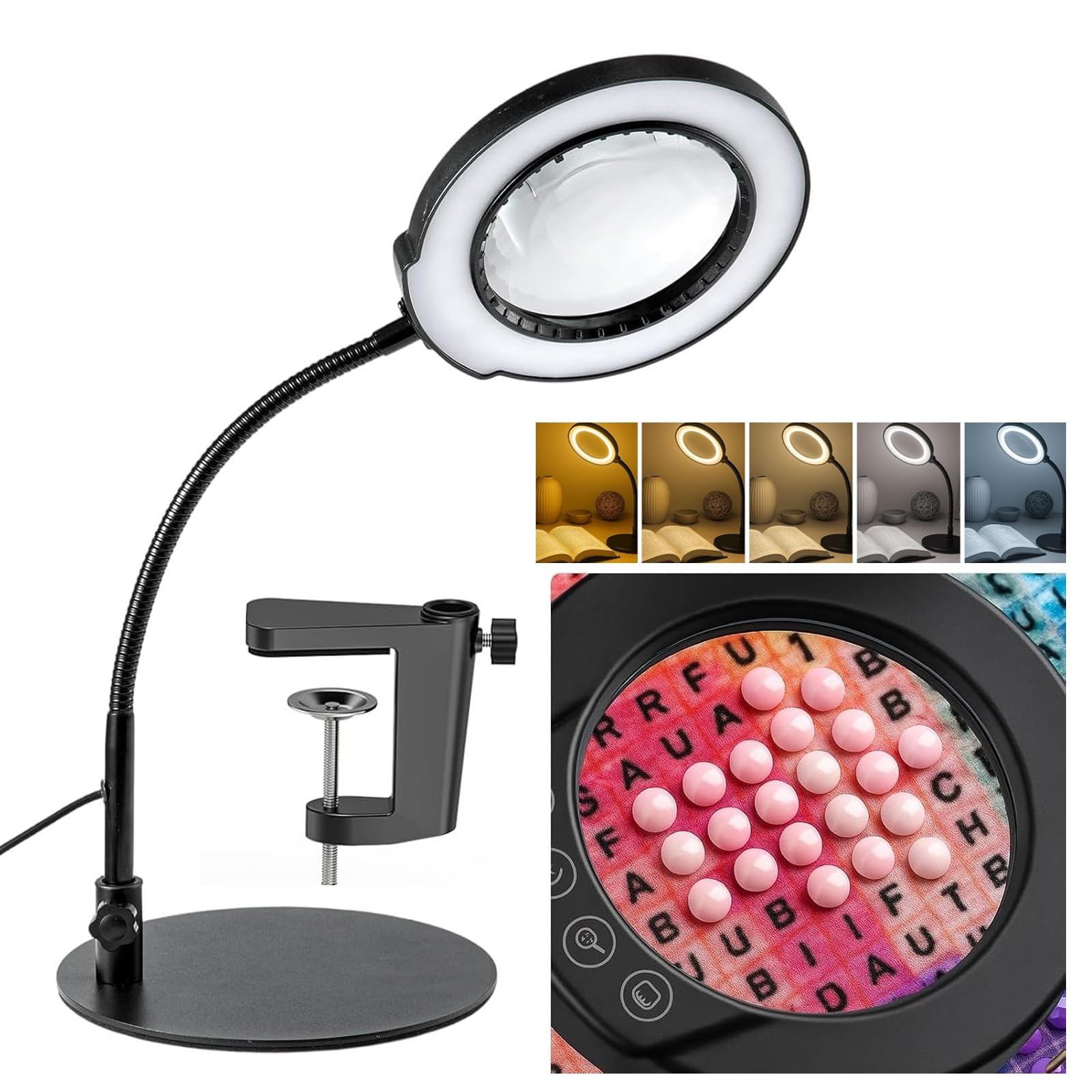 10X Magnifying Lamp with Light LED Glass Desk Lamp Two stand methods