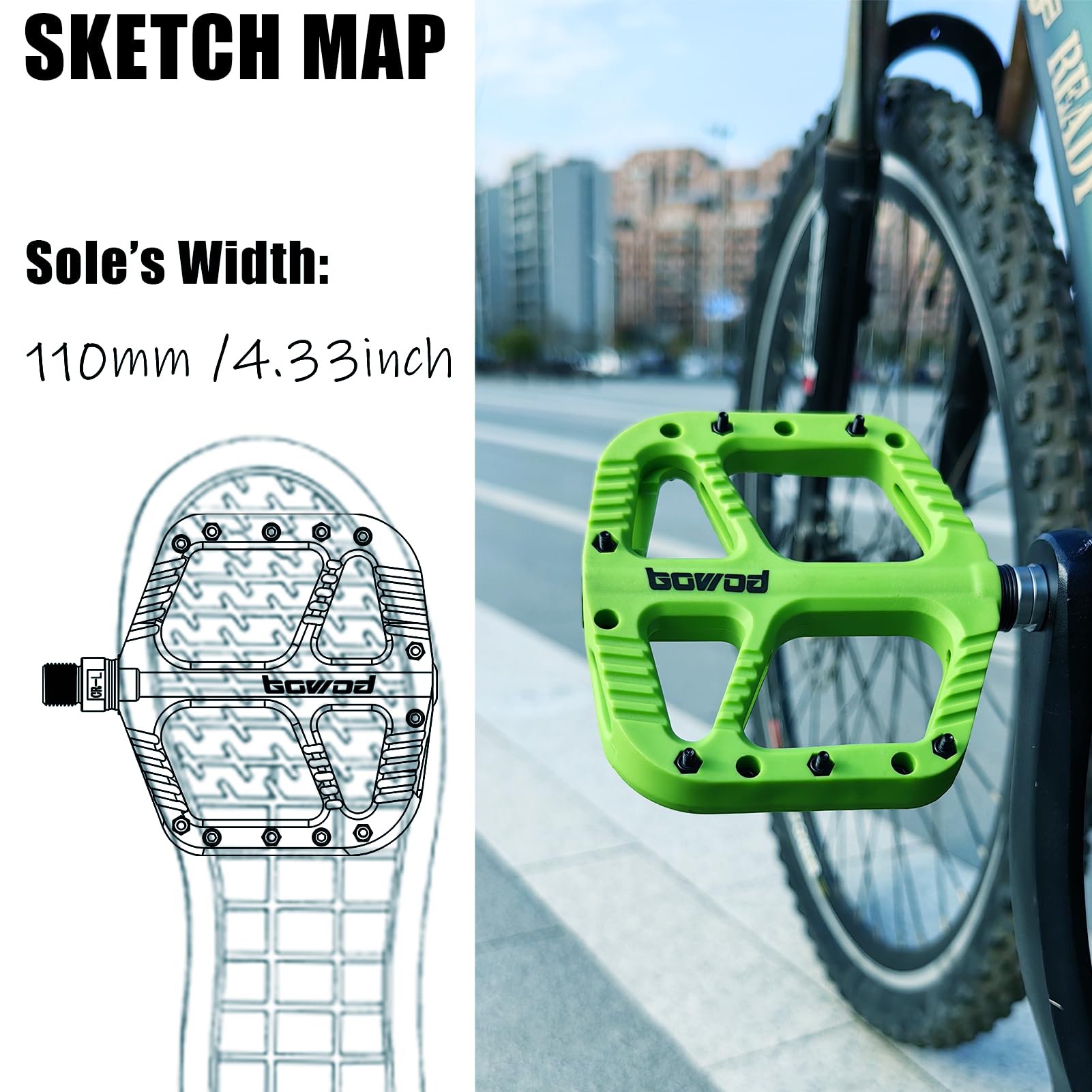 Mountain Bike Pedals, MTB Pedals w Wide Light Nylon Composite Pedal Platform, Non-Slip Bicycle Pedals w 12pins, fit for 9/16" Adult BMX, Gravel, Cyclecross, City, Road Bike, Cr-Mo Axel 2Bearings