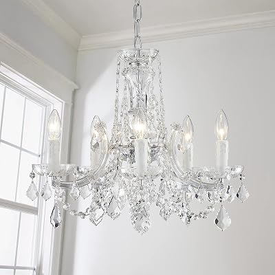 AGV LIGHTING Modern Chandelier Light Fixture, Maria Theresa Silver Chandelier Crystals with 5-Lights, D20 x H18, Pendant Chandelier, Chrome Finish