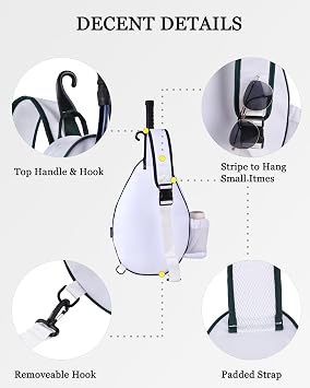 Rejolly Tennis Racket Sling Bag for Women Men Quilted Water Resistant Racquet Cover One Shoulder Crossbody Bag for 2 Tennis Rackets, Pickleball Paddles, Badminton Racquet
