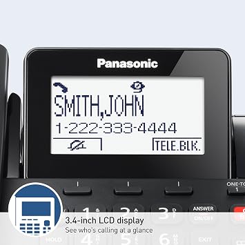 Panasonic Corded Phone/Cordless Phone with Answering Machine, Advanced Call Block and 2-Way Recording, 2 Handsets Expandable up to 6 Cordless Handsets, Landline Telephone - KX-TGF852B (Black)