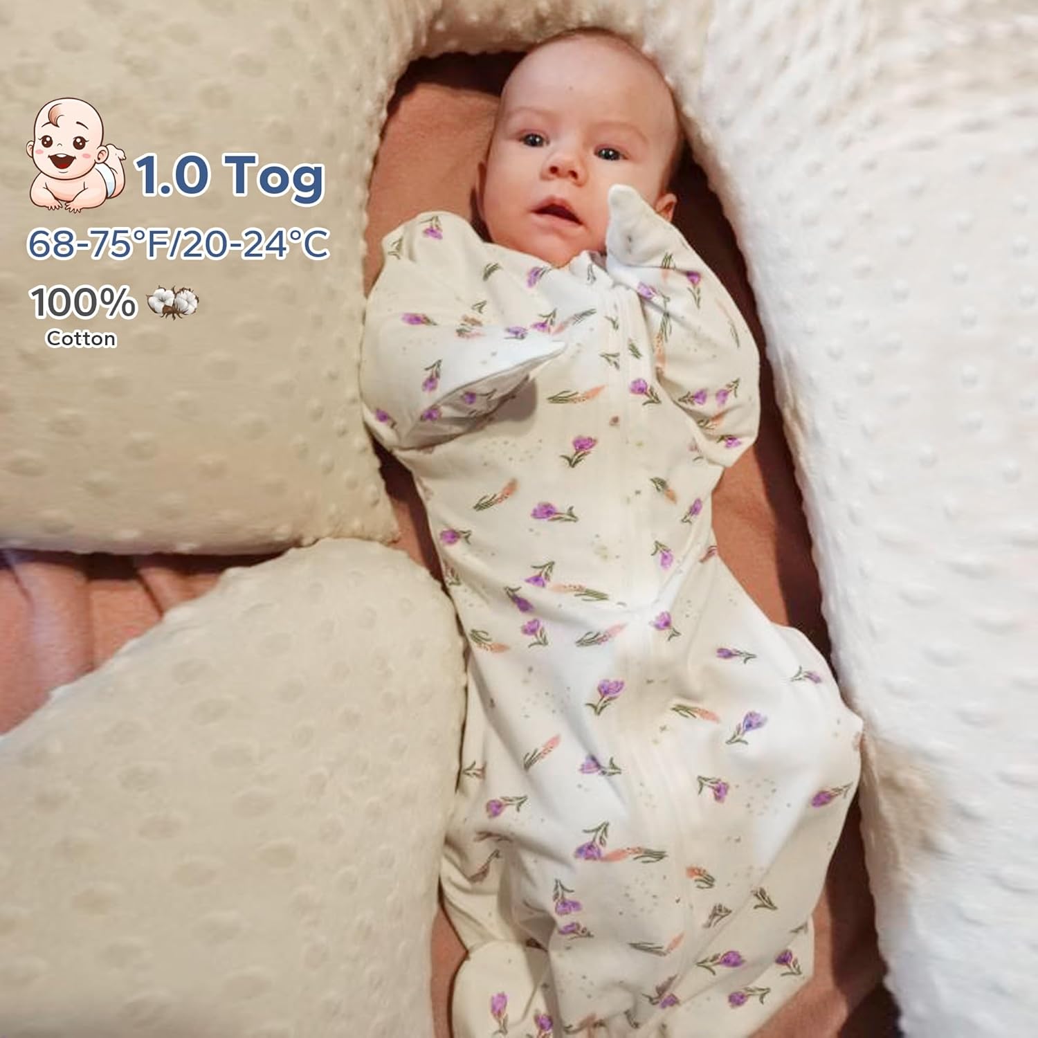 ZIGJOY Baby Transitional Swaddles for Newborns: 0.5 Tog Arms Up Sleep Sack 3-6-12 Months Soft Cotton Shark Fin 2 Way Zipper - Image 5