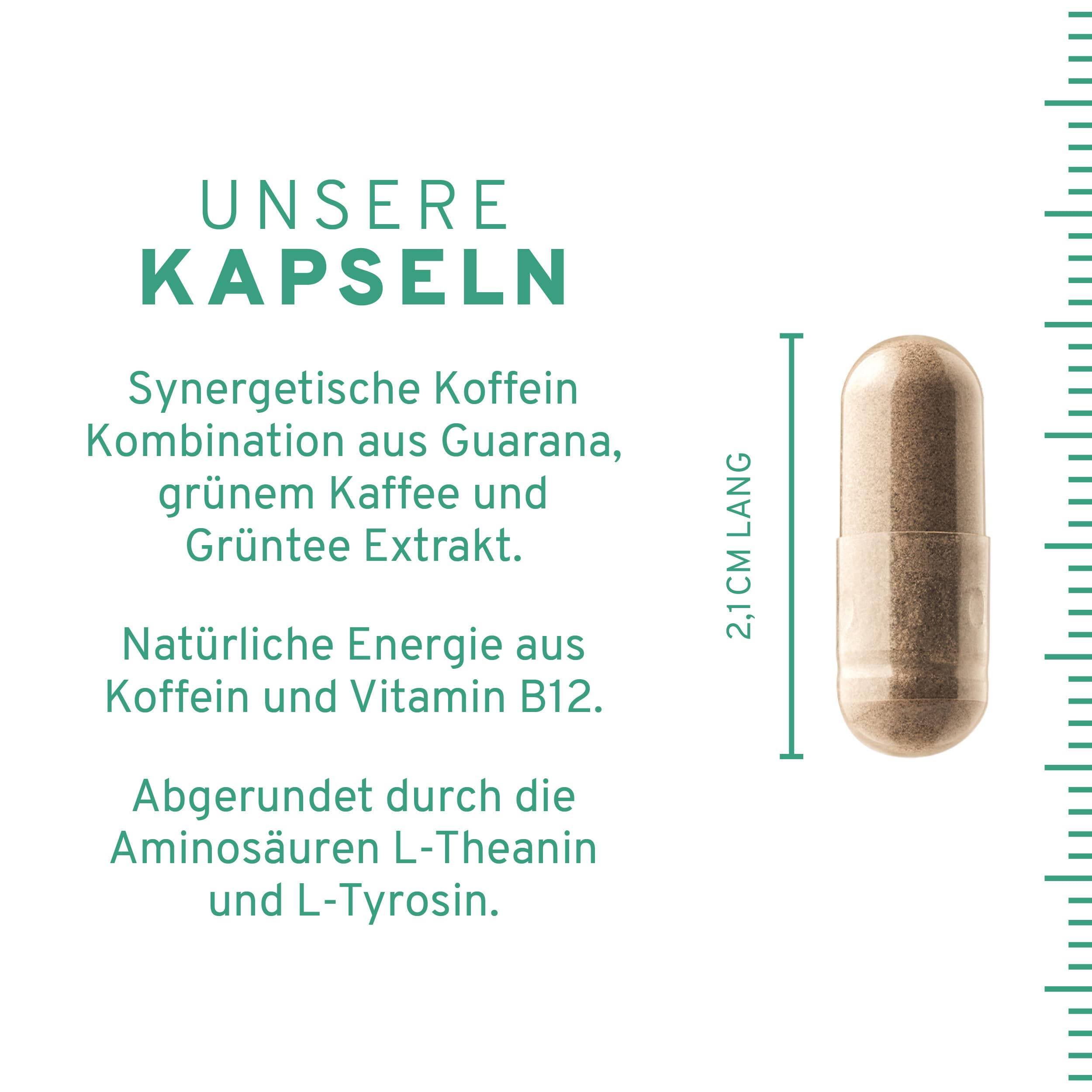 InnoNature Koffein Plus Kapseln | natürlich aus Grünem Kaffee + Guarana + Grüntee | 60 Kapseln, 150 mg Koffein, 50 µg Vitamin B12, vegan