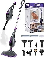 CYK 12-in-1 Handheld Steam Mop Cleaner for Hardwood Tile Floors, Furniture & More - 23FT Cord, Chemical-Free (Purple-Grey)