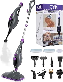 CYK 12-in-1 Handheld Steam Mop Cleaner for Hardwood Tile Floors, Furniture & More - 23FT Cord, Chemical-Free (Purple-Grey)