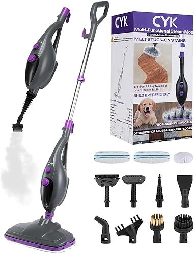 CYK Steam Mops for Floor Cleaning, 12 in 1 Handheld Steam Cleaner for Home, Floor Steamer for Hardwood Floors and Tile (Purple-grey)