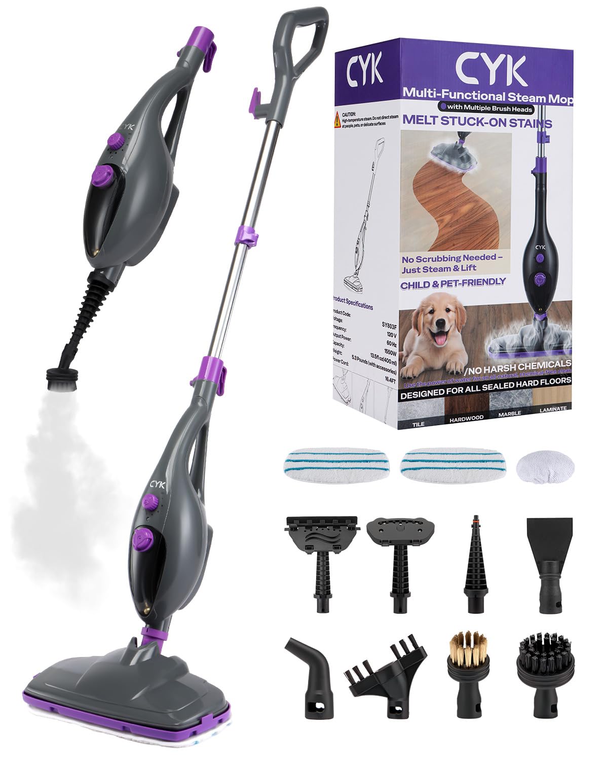 CYK Steam Mops for Floor Cleaning 12 in 1 Handheld Steam Cleaner for Home Floor Steamer for Hardwood