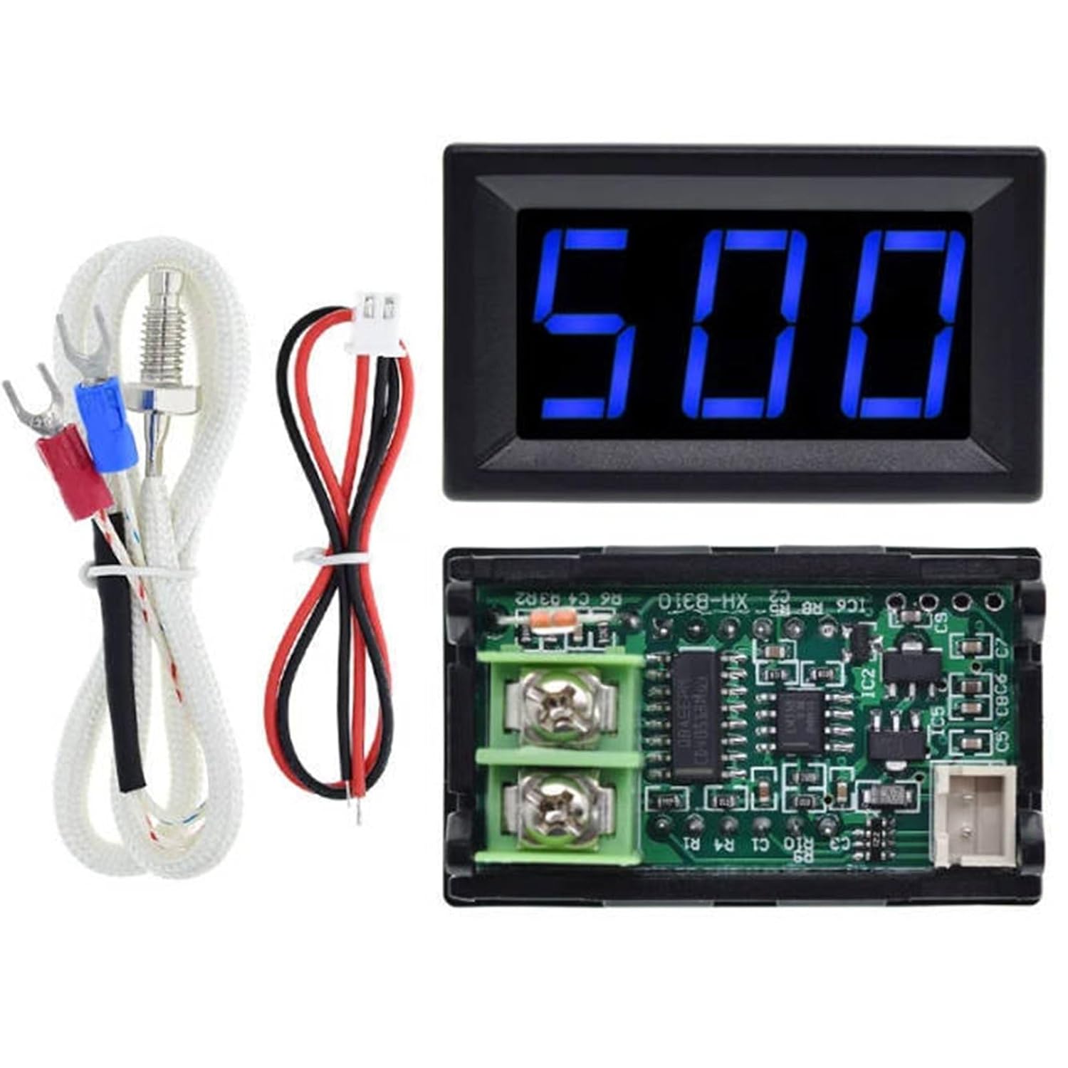 Blue Fahrenheit Digital Temperature Gauge -58F~239F LED Display Screen with Terminal Wire and 0.5 Meter K-Type Thermocouple 12V