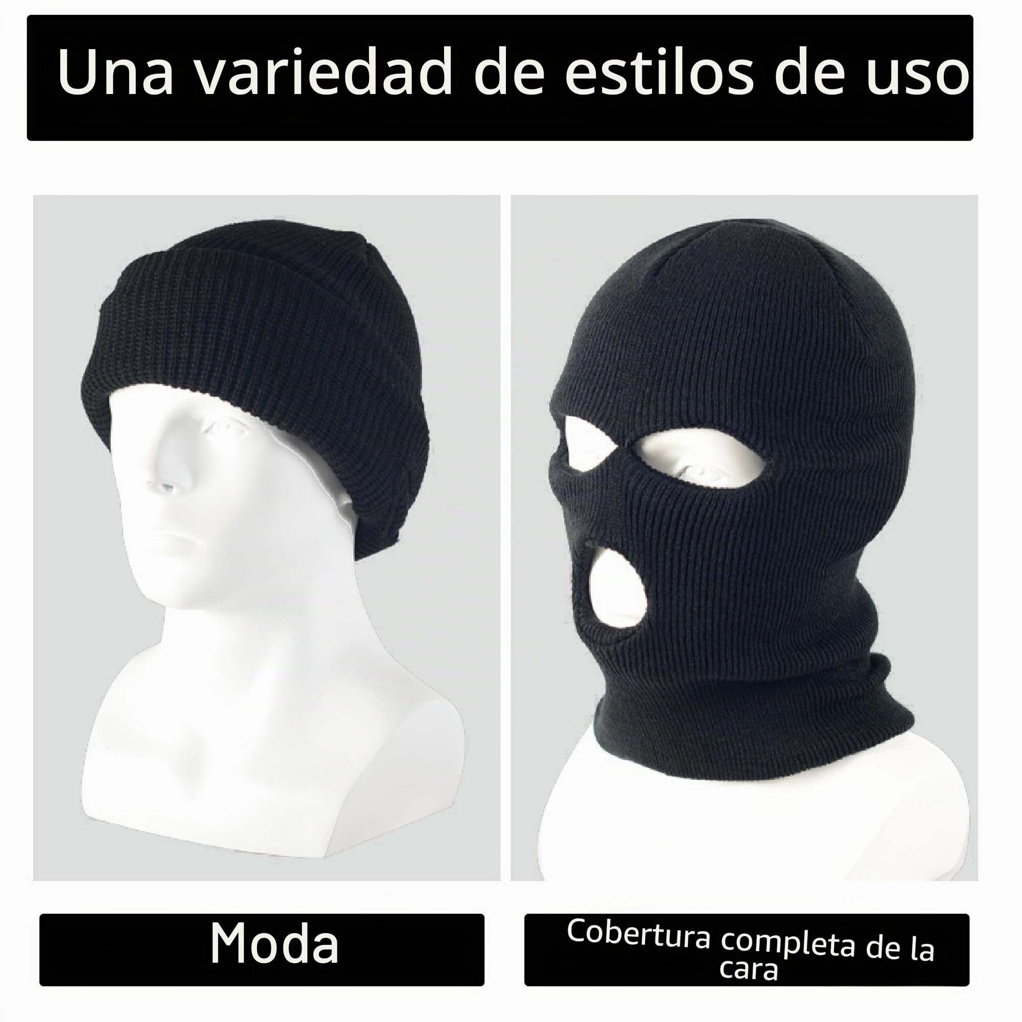 2 Piezas Pasamontañas Negro, Pasamontañas de 3 Agujeros, Balaclava Negro,Punto de Invierno Cubierta Facial cálida, Gorro de Esquí para Ciclismo Deportes al Aire Libre