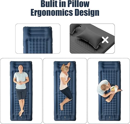 Miniatura 5 de Colchoneta inflable extra gruesa de 4 pulgadas, colchón de aire con bomba incorporada para camping, mochilero, senderismo, viajes, tienda de campaña