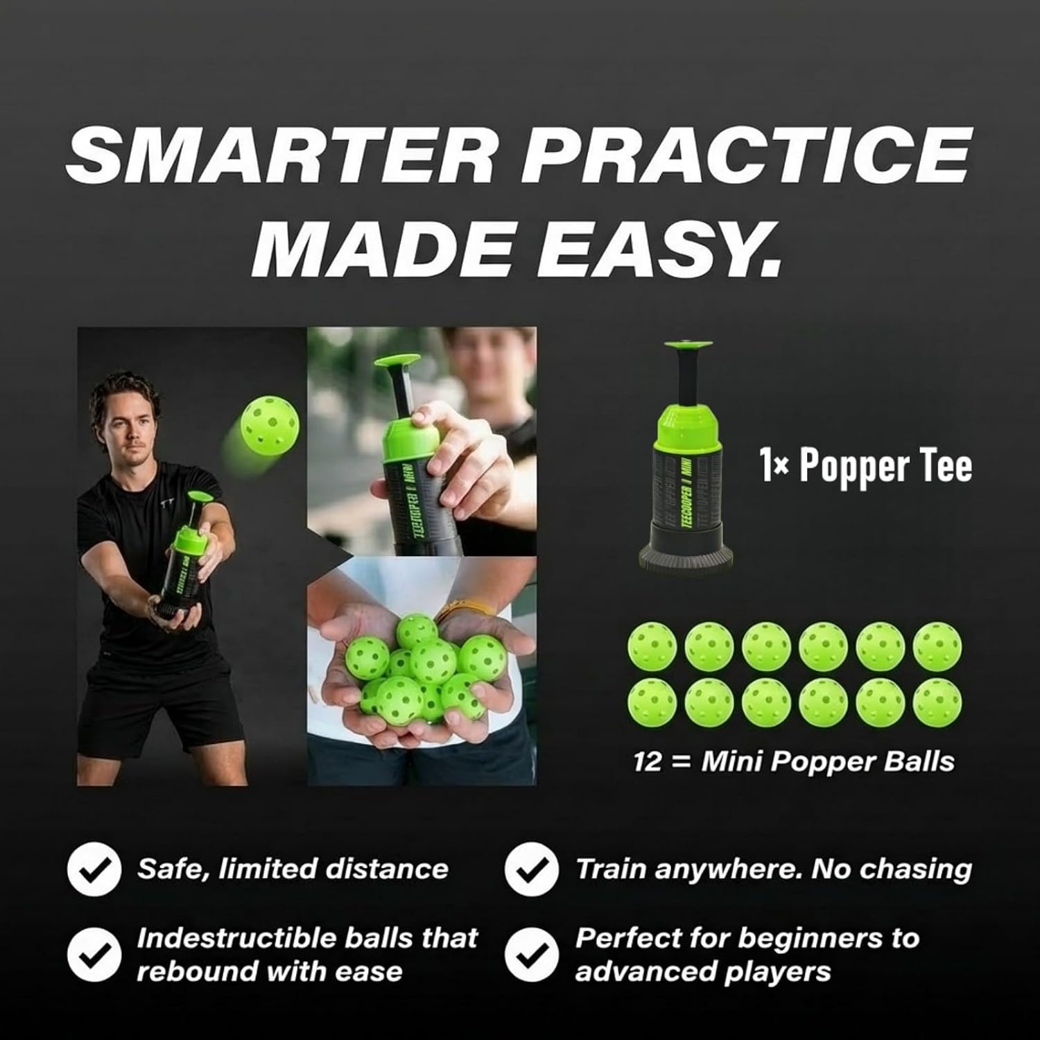 MINI Popper tee,Mini Batting Tee Without a Pitcher for Perfect Swings Baseball Training for Hitting Practicing (Mini Popper Balls 12 Pack Included)